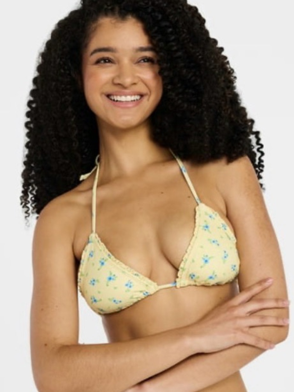 No Boundaries Yellow Floral Triangle Bikini with Matching Bottom